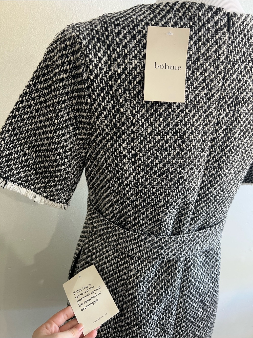 NWT bohme Black and White Short Sleeve Mini shift Dress textured - Picture 6 of 9